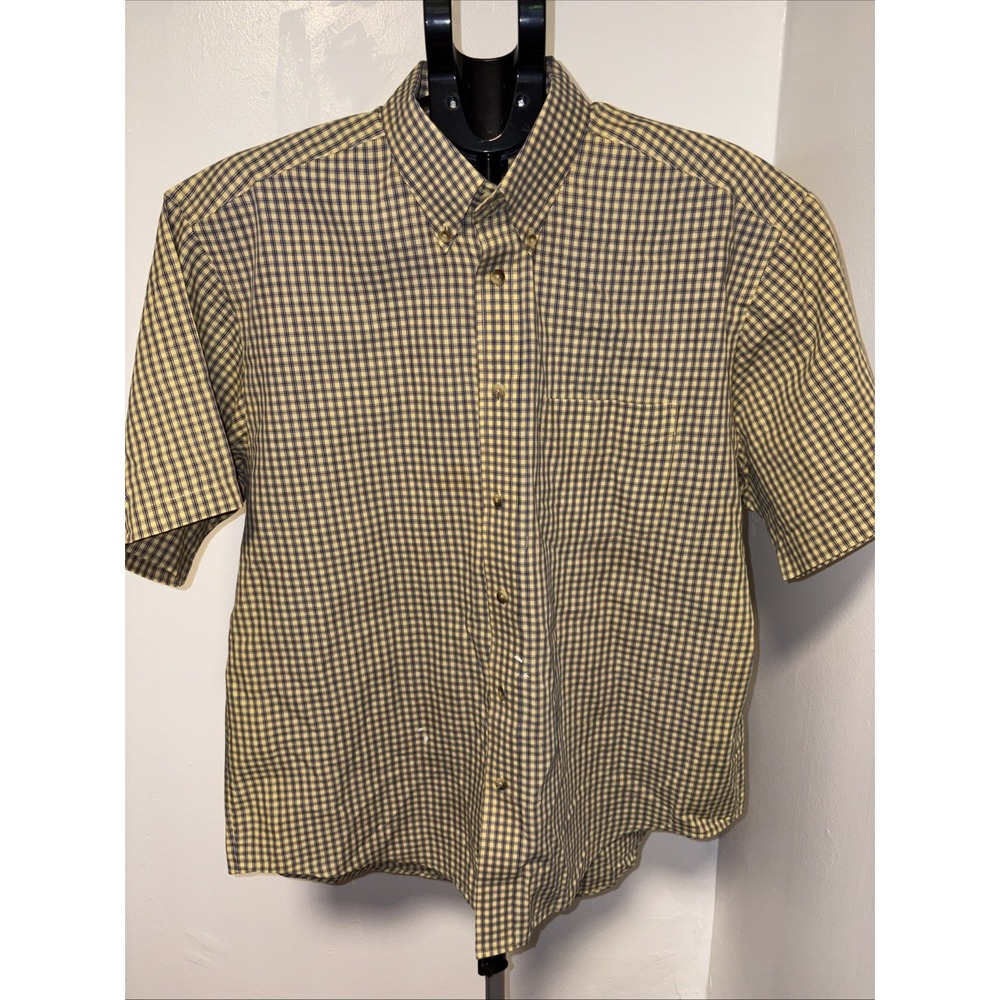 Arrow Men's Classic Fit Yellow Plaid Casual Short Sleeve Shirt Sz 16-16.5/34-35